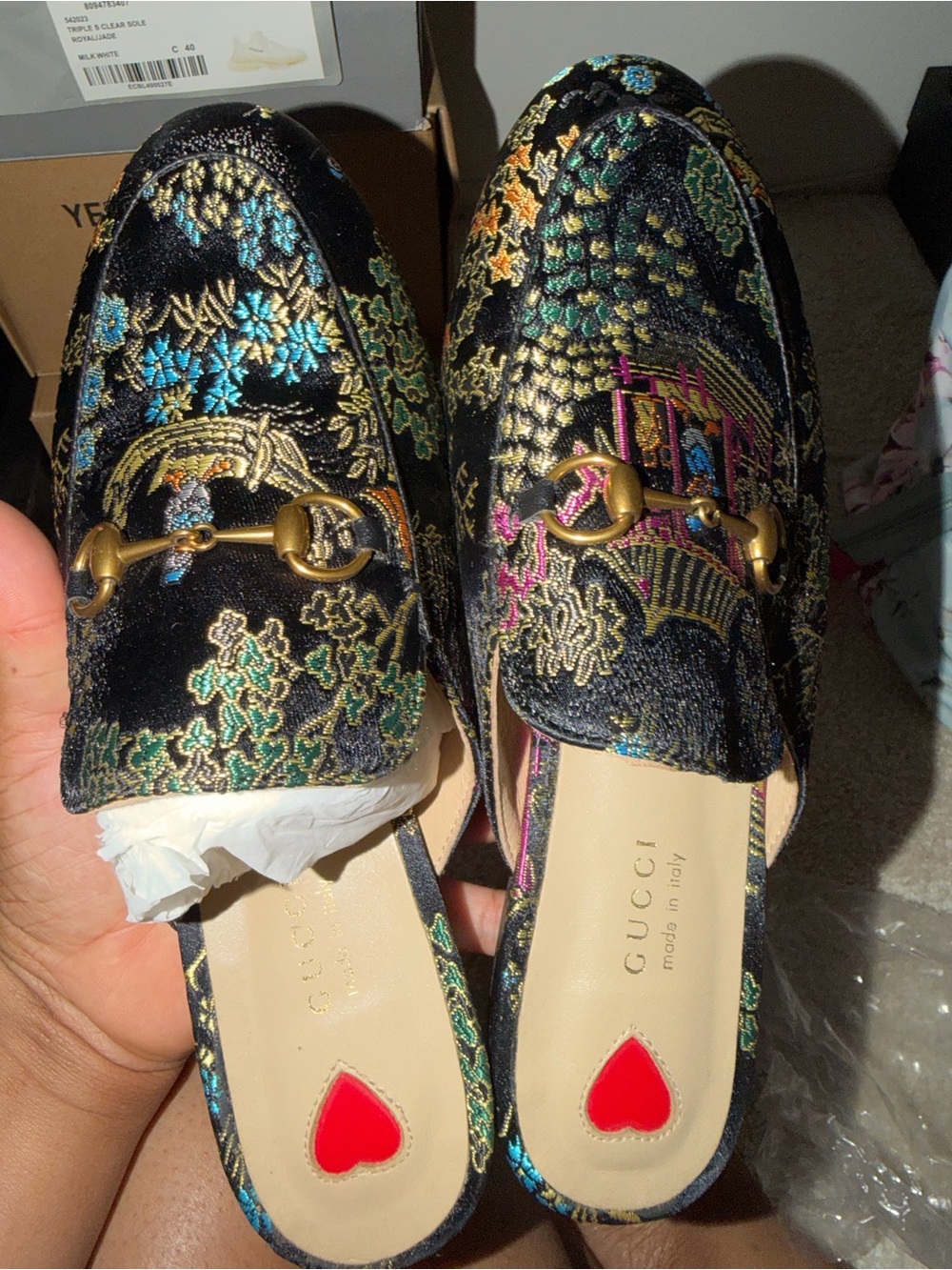 Women's Black Embroidered Horsebit Mules